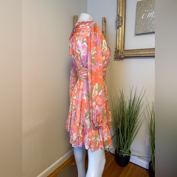 VICI Collection Floral Long Sleeve Chiffon Babydoll Dress Medium Retro Look - Picture 7 of 11